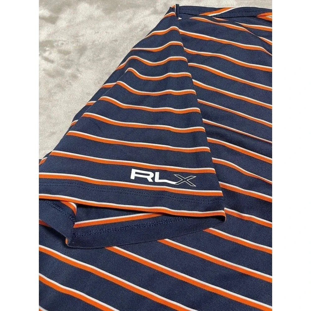 Ralph Lauren RLX Golf Shirt Men XXL 2XL Striped Iguna Embroidered Outdoor Sleeve